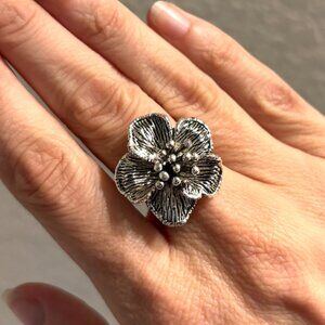 925 Sterling Silver Flower Oxidized Ring | Sz 6.5